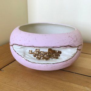 Handcrafted 22k Gold Adobe Desert Art Pottery Footed Bowl Vase Pink Stoneware